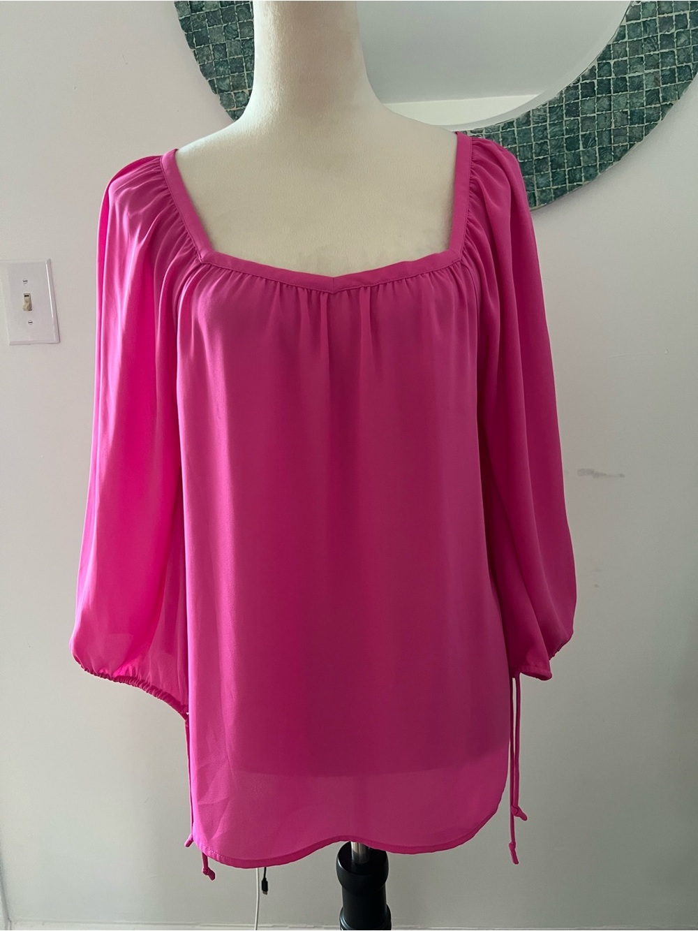Banana Republic Hot Pink Square Neck Peasant Blouse